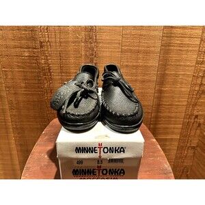 Minnetonka 499 Women's Moccasin Size US 8.5 Black Moose Leather